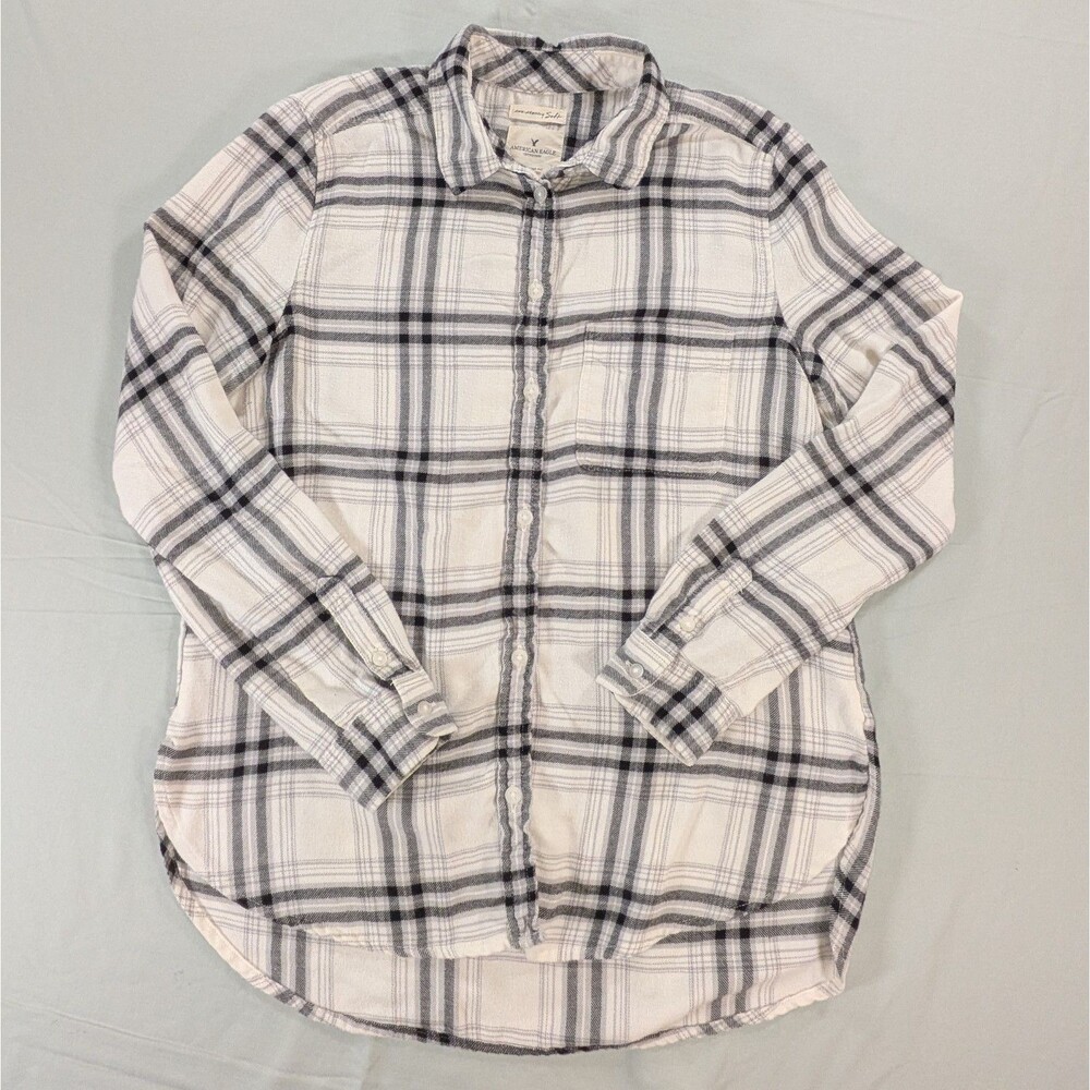 American Eagle Boyfriend Fit Plaid Flannel Shirt Womens Size Small Viscose Blend